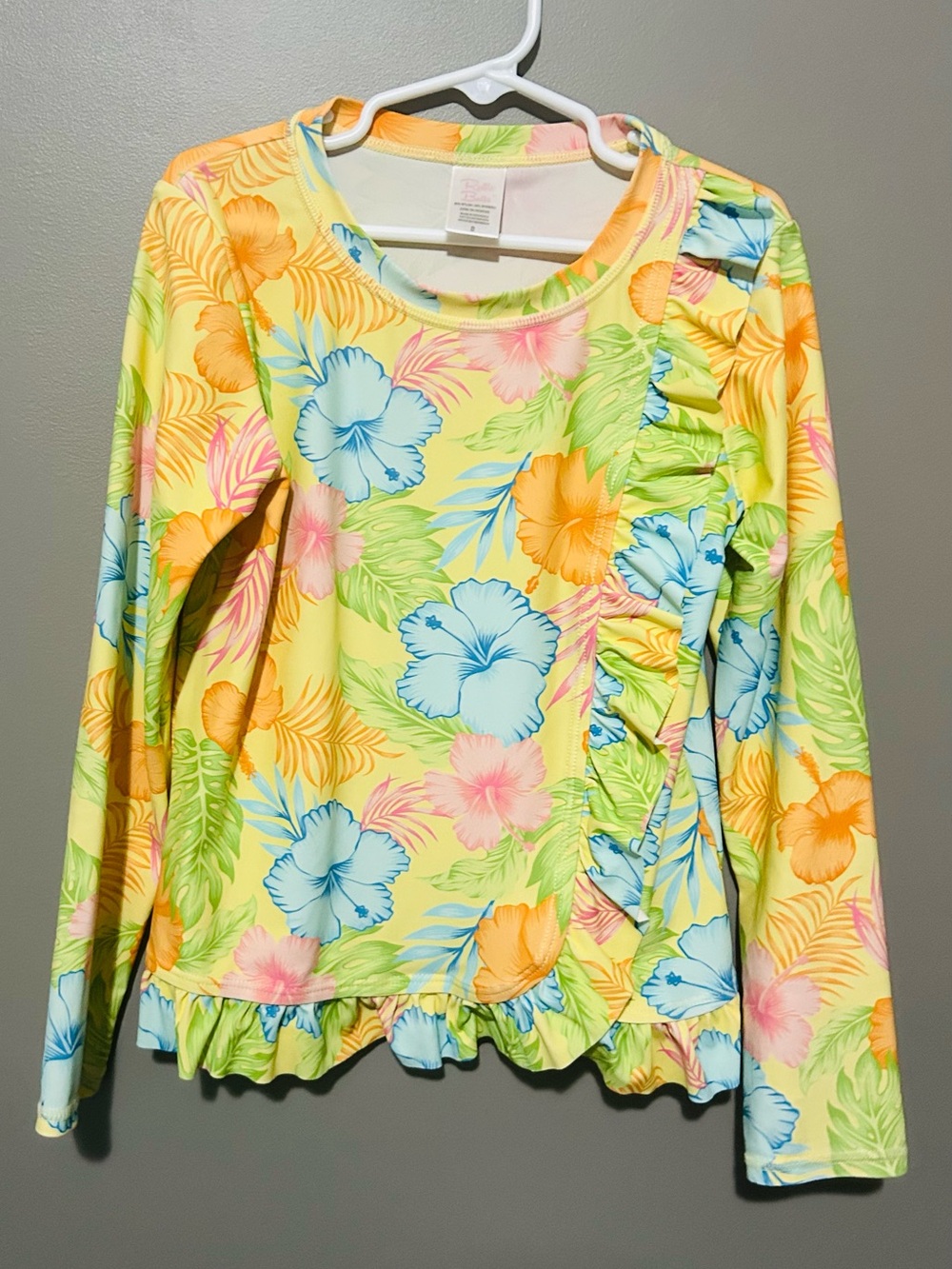 Ruffle Butts Yellow Tropical Floral Ruffle Swim Top